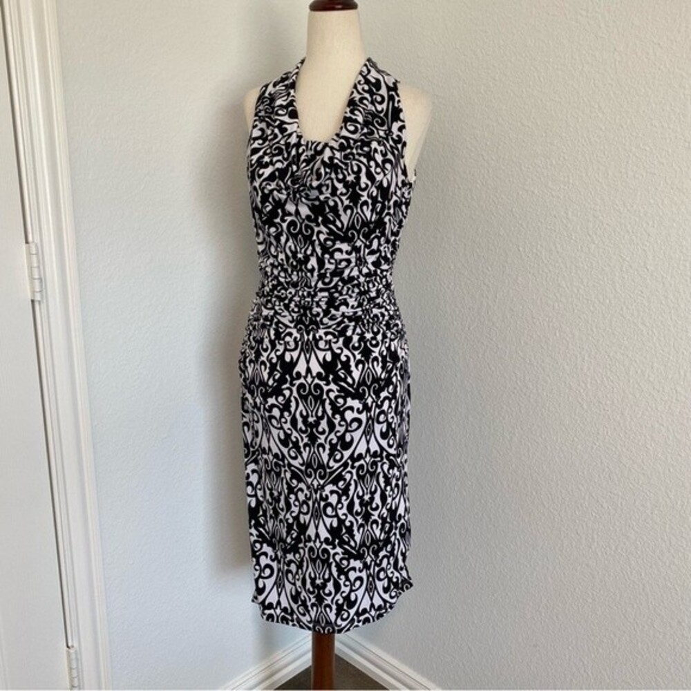 Wrap Front Black White Pattern Sleeveless Versona Dress Sexy Career SZ 4